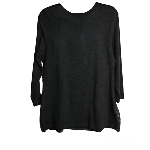 3/$20 Bali Pullover Black Gray Sweater Size L Peplum Zipper Pockets 3/4 Sleeves - Picture 2 of 13